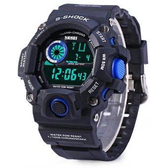 Skmei 1019 LED Day Date Alarm Stopwatch Sports Wristwatch (Blue)  