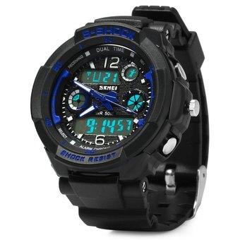 Skmei 1060 Green LED Military Watch with 2 Time Zone Chronograph Double Movts and Round Dial (Blue) - Intl  