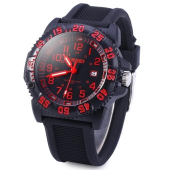 Skmei 1078 50m Water Resistant Men Quartz Watch Silicone Band Red (Intl)  