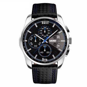 Skmei 9106 Sports Watches Men's Quartz Hour Date Clock Man Leather Strap Waterproof Wristwatch (Intl)  