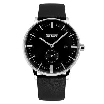 Skmei Men's Leather Strap Watch -Black 9083 (Intl)  
