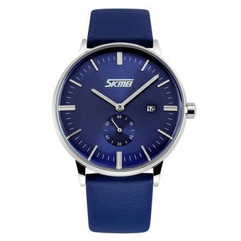 Skmei Men's Leather Strap Watch -Blue 9083  