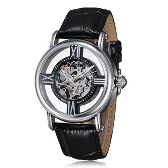 Skone Female style Skeleton design solid mirror watch genuine leather strap Mechanical watch black (Intl)  