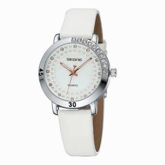 Skone Heart Pattern Rhinestone Gold Dial Quartz Watches Women Stylish Hardlex Leather Strap Lady Fashion Watch Relogio Feminino(white) (Intl)  