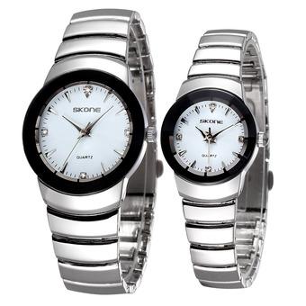 Skone New watch brand genuine diamond strip digital space-time couple watches-Silver White Women (Intl)  