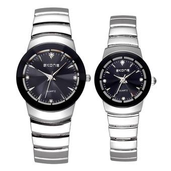 Skone New watch brand genuine diamond strip digital space-time couple watches-Silver Black Women (Intl)  
