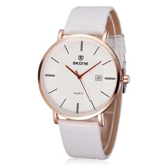 Skone lovers Rose-gold thin dial watch Movement quartz Quality leather strap gift watch white (Intl)  