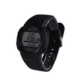 Solar Power Sport Unisex Watch with Calendar EL Backlight Stopwatch Black  
