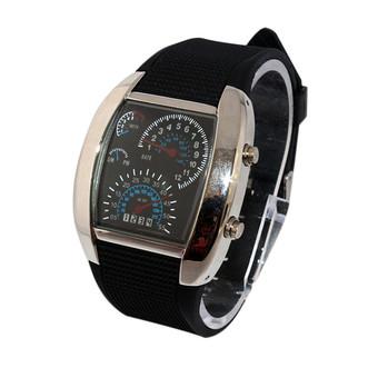 Sports RPM Turbo Flash LED Car Speed Meter Dial Men Gift Wristwatch Black  