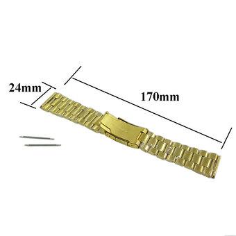 Stainless Steel Watch Band Strap Straight End Solid Links 24mm Gold (Intl)  