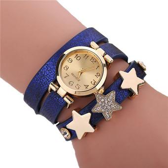 Statement Leather Strap Rhinestone Star Multilayer Lady's Bracelets Watch LC583 Blue  