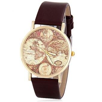Stylish Quartz Watch with Map Analog Indicate Leather Watch Band for Women (Brown) - Intl  