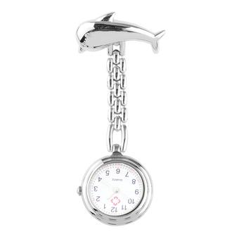 Stylish Women Dolphin Clip Fob Brooch Pin Pendant Hanging Quartz Pocket Nurse Watch (Silver) (Intl)  