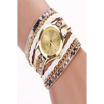Sunweb Retro Chains Leopard Synthetic Leather Strap Watch Bracelet Wristwatch (White)  