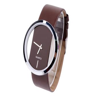 Sunweb Transparent Dial Faux Leather Wrist Watch (Coffee)  
