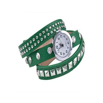 Sunweb Women Retro Fashion Rivet Synthetic Leather Strap Bracelet Watch (Green)  