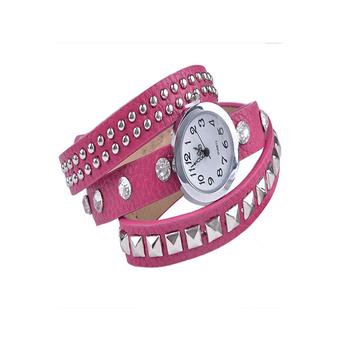 Sunweb Women Retro Fashion Rivet Synthetic Leather Strap Bracelet Watch (Pink)  
