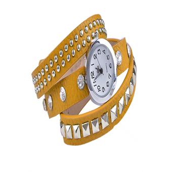 Sunweb Women Retro Fashion Rivet Synthetic Leather Strap Bracelet Watch (Yellow)  