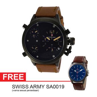 Swiss Army Chronograph Series - Hitam - Kulit - SA 4170 CHR BRW + Gratis Swiss Army SA 0019  