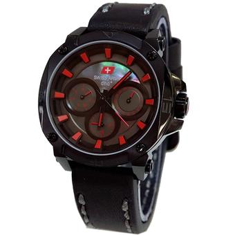 Swiss Army Crhonograph - Jam tangan Wanita - Hitam-Merah - Leather Strap - SA3278 Hm  