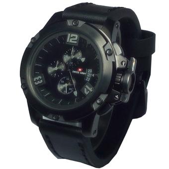 Swiss Army Crhonograph - Jam tangan pria - Hitam List abu - Strap kulit - SA3302Hla  