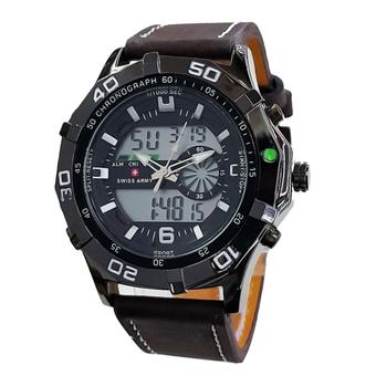 Swiss Army Dual Time Jam Tangan Pria - Leather Strap - Dark Bown SA 075 DB  