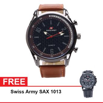 Swiss Army - Jam Tangan Analog Pria - Kulit Coklat - Dial Hitam - Bezel Hitam SAX 1238 + Swiss Army SAX 1013  