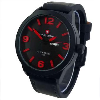 Swiss Army - Jam Tangan Pria - Leather Strap - Black Red - 4055  