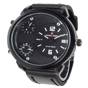 Swiss Army Jam Tangan Pria - Leather Strap - Black White - Sa 3545 BW - Triple Time  