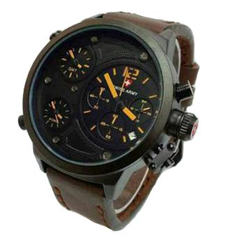 Swiss Army - Jam Tangan Pria - Triple Time - Leather Strap - Brown Black - 4121  