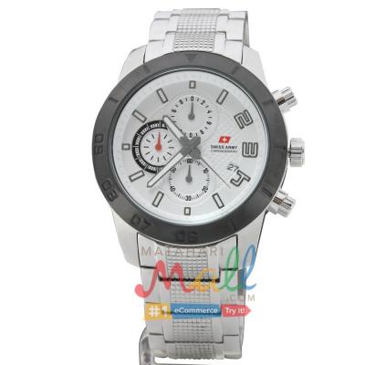 Swiss Army SA 2055 G Rantai Stainless – Bezel Hitam – Stopwatch Chronograph – Dial Putih