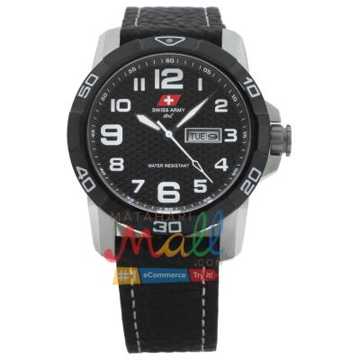 Swiss Army SA 5106 M - stainless steel ring hitam - jam tangan pria - kulit - hitam