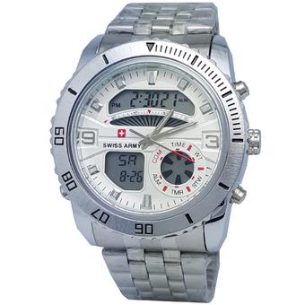 Swiss Army Smile SA7020DHC Dual Time Jam Tangan Pria Silver Putih  