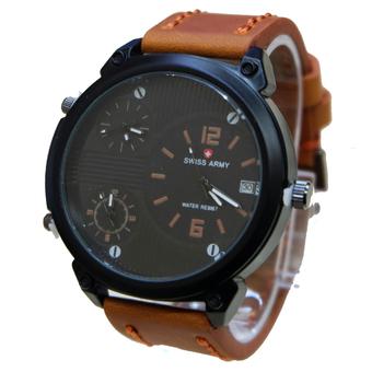 Swiss Army tripletime - Jam tangan pria - Hitam coklat - Leather strap - SA3291cm  