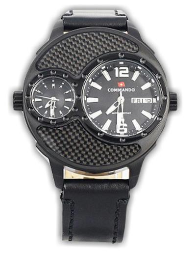 Swiss Commando 1169IPb jam tangan pria kulit 50mm-hitam