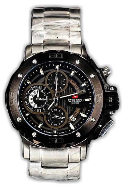 Swiss Navy 8932SS jam tangan pria stainles plat hitam 45mm-silver