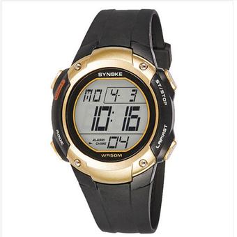 Synoke 62116 Men Sport Wristwatch Watch With Strong PU Strap Waterproof Watch Gold  