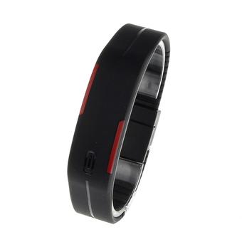 Ultra Thin Men Girl Sports Silicone Digital LED Sports Bracelet Wrist Watch Black  