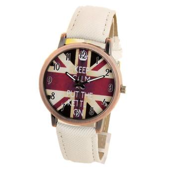 Unisex Casual Quartz Analog Sports Denim Fabric UK Flag Wrist Watch White  