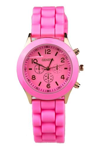 Unisex Pink Geneva Silicone Jelly Gel Quartz Analog Sports Wrist Watch  
