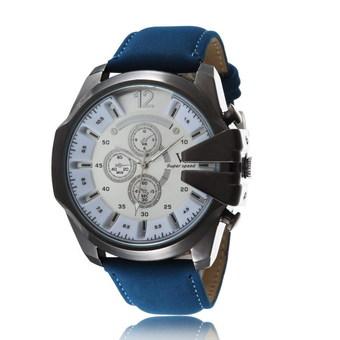 V6 High-Class Business Sports Leather Strap Watch?black case white plate blue band? - Intl  