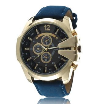 V6 High-Class Business Sports Leather Strap Watch?gold case black plate blue band? - Intl  