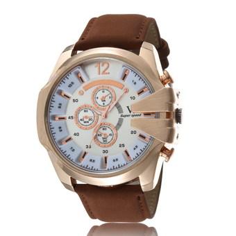 V6 High-Class Business Sports Leather Strap Watch?gold case white plate brown band? - Intl  