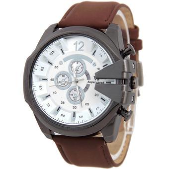 V6 Jam Tangan Fashion Pria Strap Kulit Sintetis Wristwatch Analog Casual Men Leather Watch  