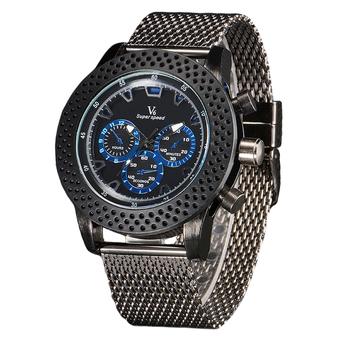 V6 New Quartz Stainless Steel False Three Pointers Watch Blue Color (Intl)  