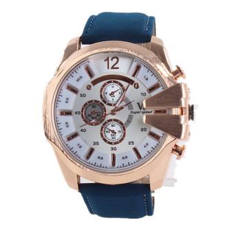 V6 S68 Men’s Blue Leather Big Dial Quartz Wrist Watch  