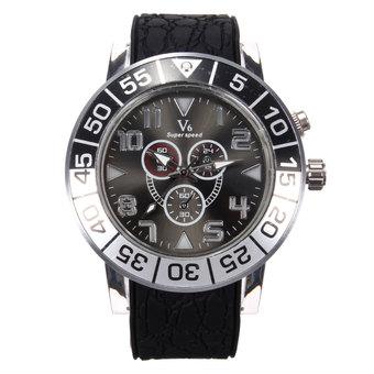 V6 Unisex LED Luminous Big Dial Quartz Wristwatch Black Silicone 7942  