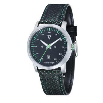 Velocitech Men's Black/Green Leather Strap Watch VL-7012-02  
