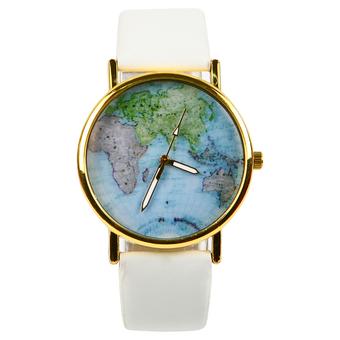 Vintage World Map Quartz Men's Wrist Watch White  