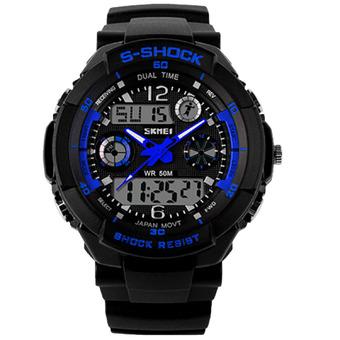 Vococal Outdoor Sports Waterproof Shockproof Watch Multifunction Dual Time Display LED Analog Digital Watch Men Electronic Waterproof Wristwatches Blue  
